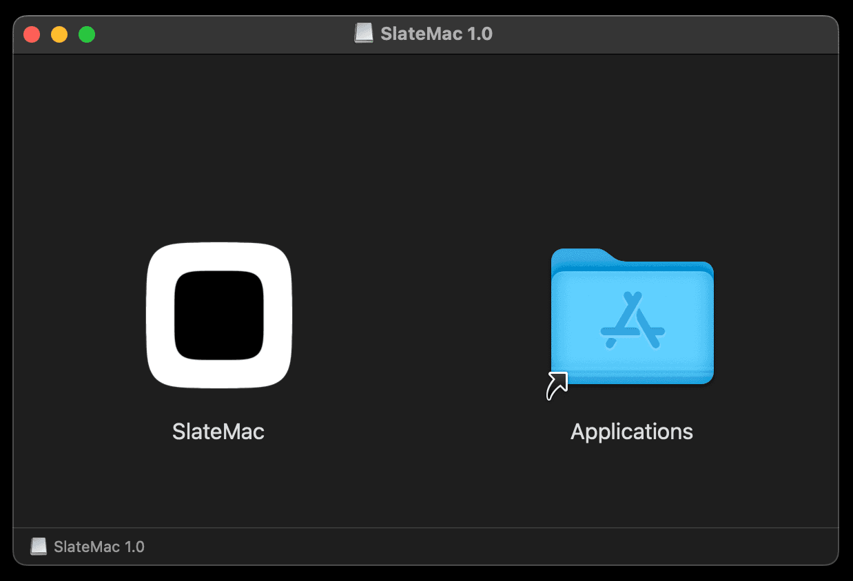 The SlateMac disk image window with SlateMac and Applications icons